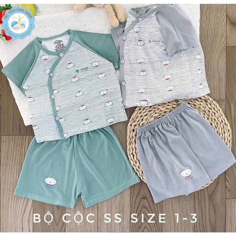 [3-9kg] Bộ Quần Áo Ngắn Tay Chất Thun Lạnh Mềm Mát Kẻ Sọc Phối Màu Cho Bé - Hồng