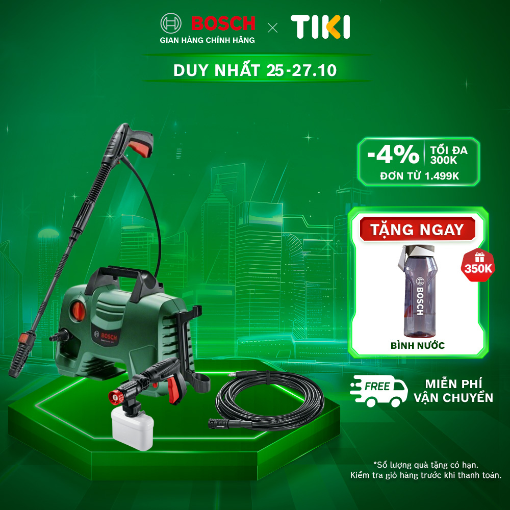 Máy phun xịt rửa Bosch Easy Aquatak 120 kèm Súng ngắn xoay 360 áp lực cao Bosch và Ống nước nối dài Bosch 6m