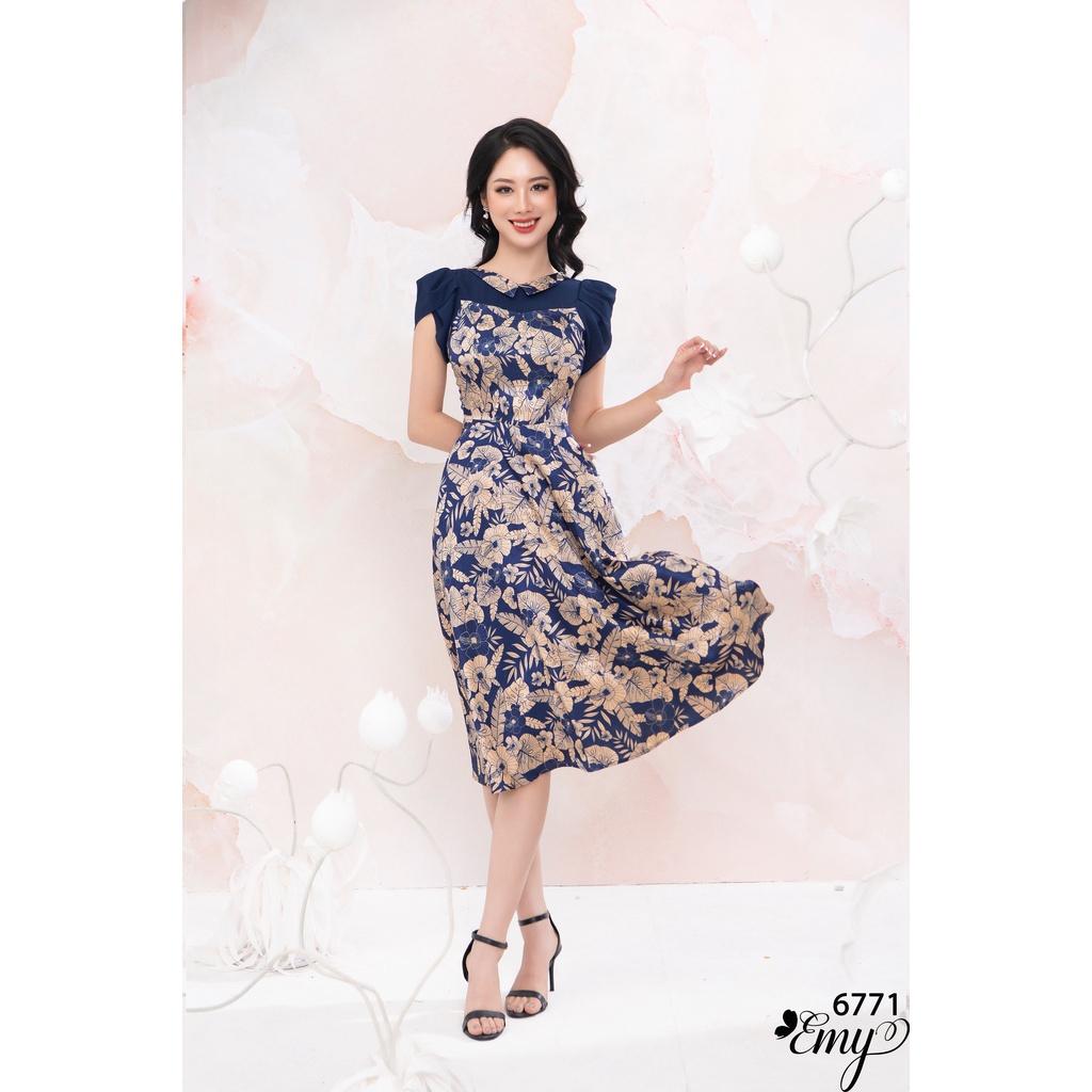 Đầm EMY EM6771 Xoè HT Lá Cổ V