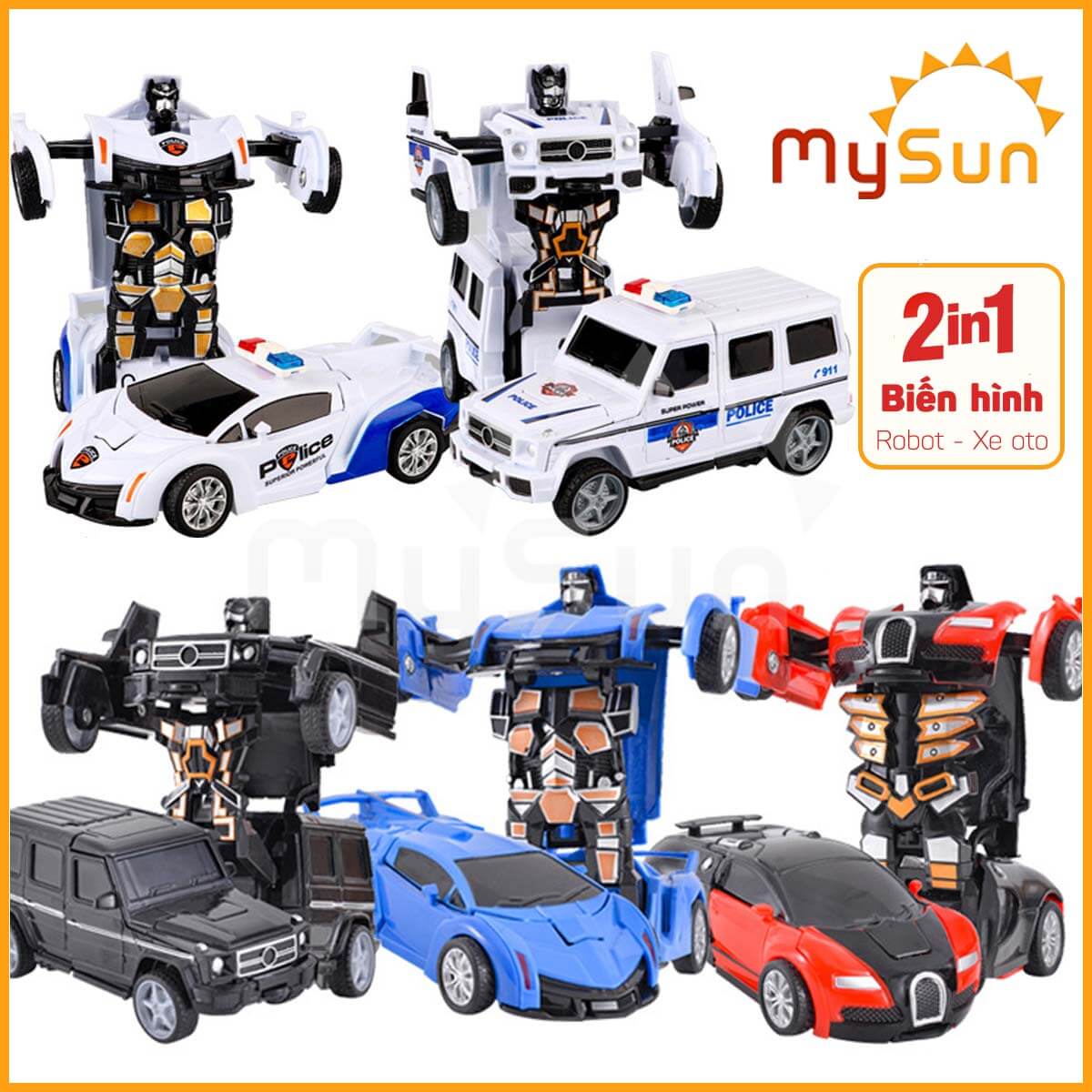 Xe ô tô biến hình robot rô bốt đồ chơi mô hình oto cho bé MySun
