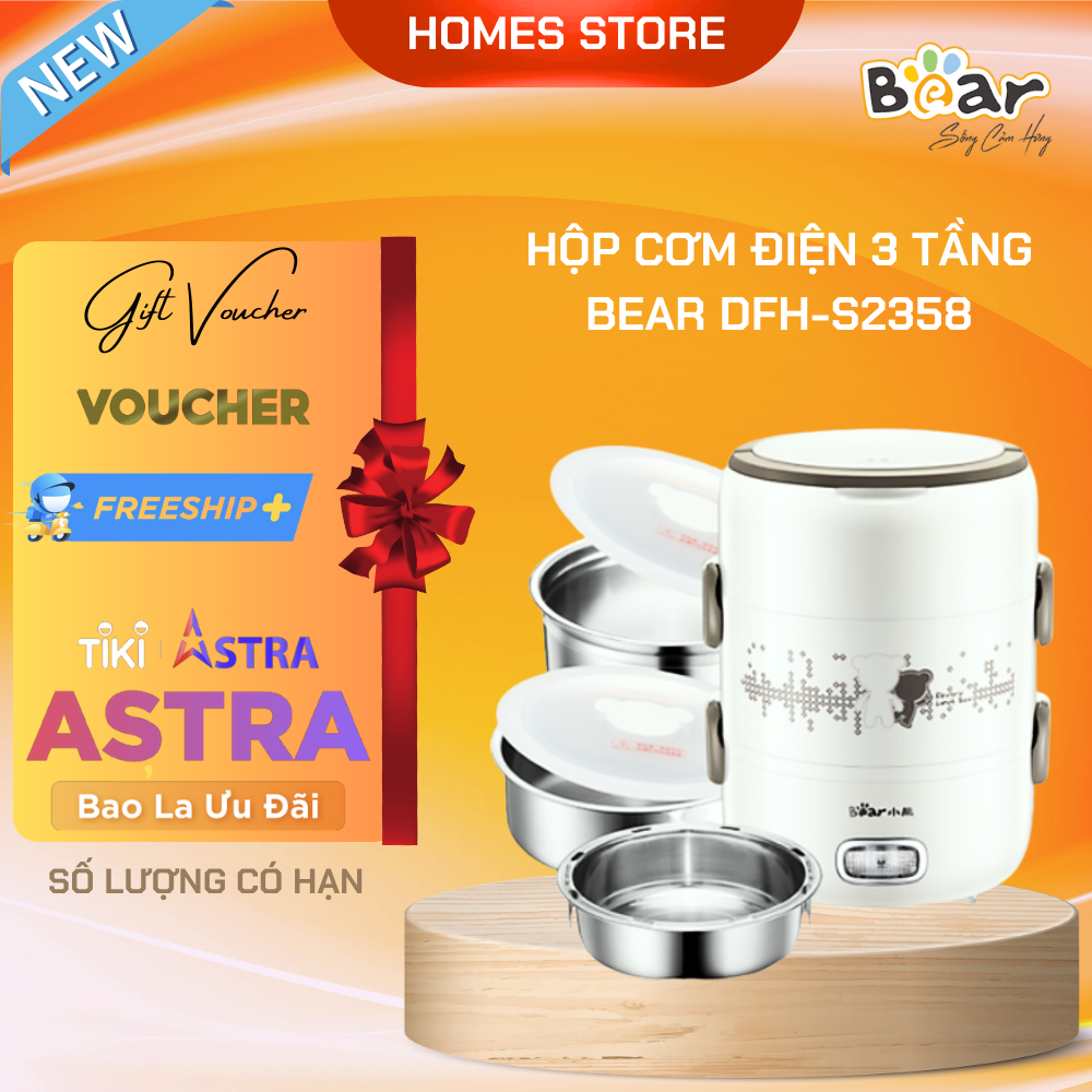 Hộp Cơm Điện Văn Phòng BEAR DFH-S2358 3 Tầng Dung Tích 2 Lít Công Suất 270 W - Hàng Chính Hãng