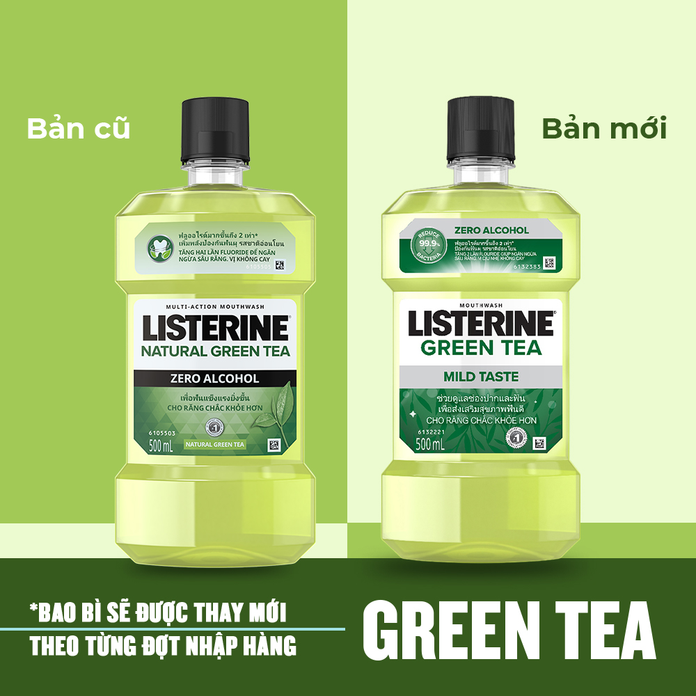 Nước súc miệng ngừa sâu răng vị trà xanh không cay Listerine Natural Green Tea 500ml - 100953223