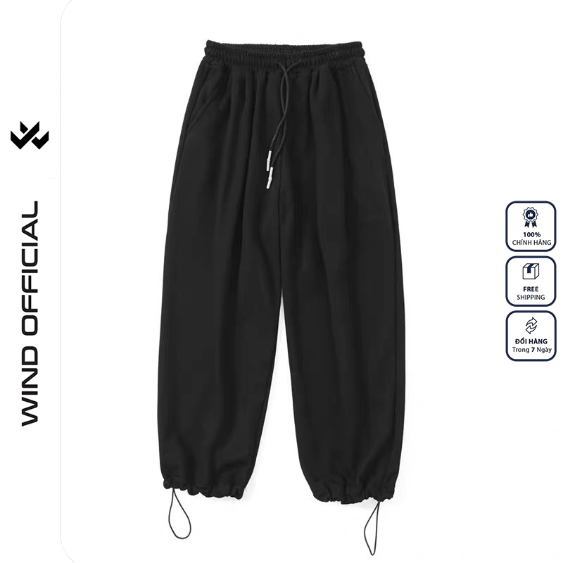 Quần jogger ống rộng WIND unisex dây rút bo chun Basic overszie nam nữ ulzzang