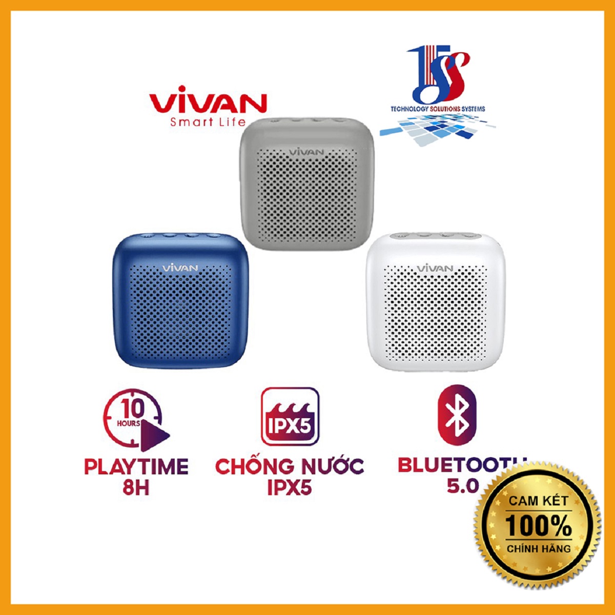 Loa bluetooth mini giá rẻ cầm tay,Loa bluetooth VIVAN VS1 5W,pin 8h,bluetooth 5.0,chống nước,ghép đôi TWS màu xanh dương -Hàng chính hãng bảo hành 12 tháng