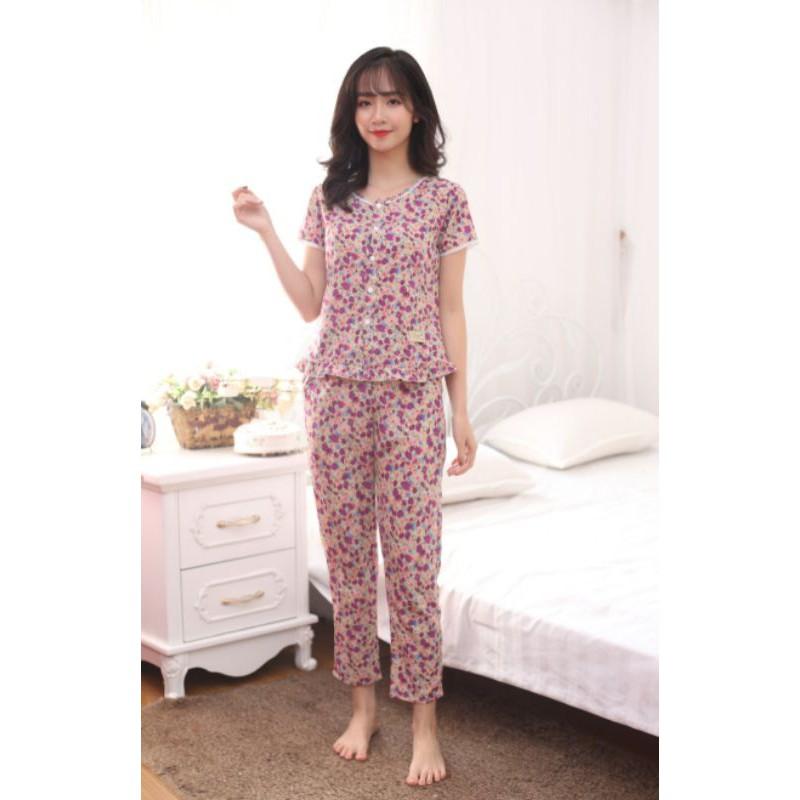 Quần áo mặc nhà cổ ren 2 màu sang đẹp không nhăn