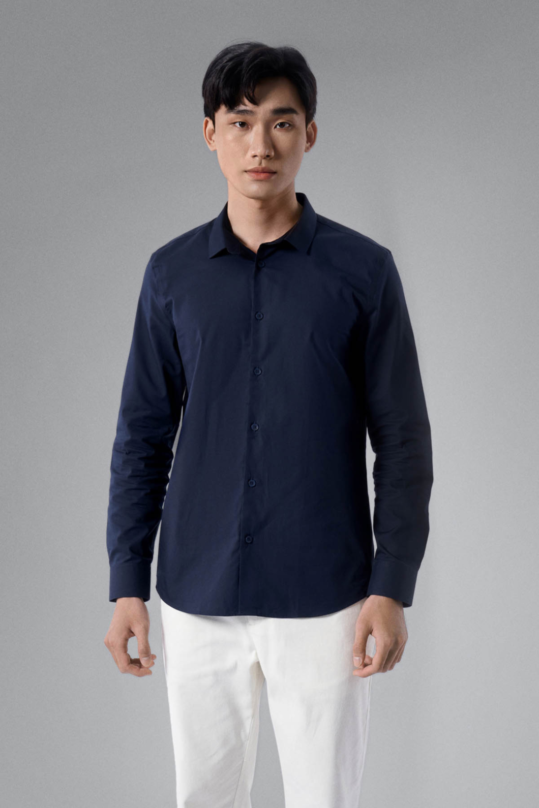 Áo Sơ Mi Nam ROUTINE Tay Dài Trơn Navy Form Fitted - 10F22SHL046 | ROUTINE CÀ MAU