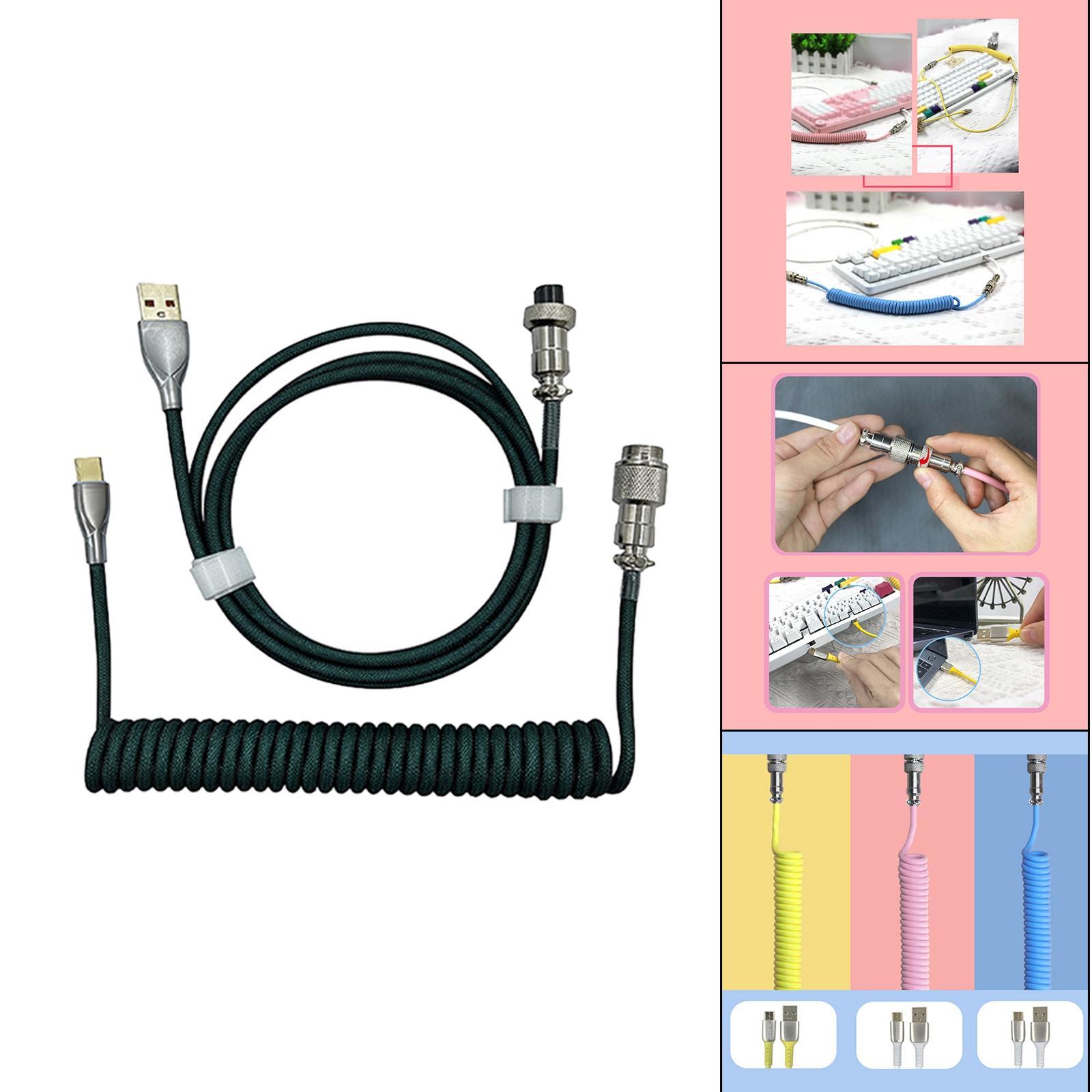 USB to Type C Coiled Cable with Aviation Plug Gaming Extendable for Mechanical Keyboard
