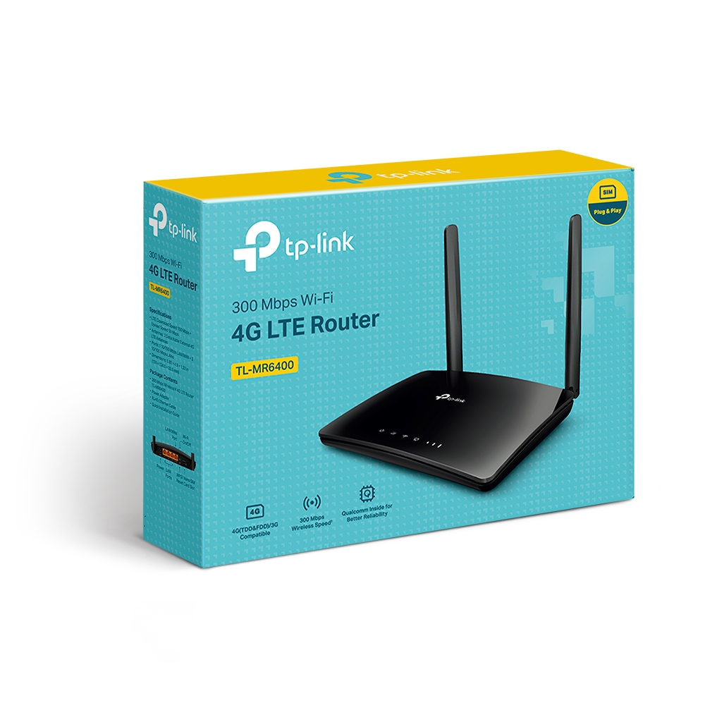 Bộ phát wifi 4G TP-Link TL - MR6400 (300Mbps/ Chuẩn N/ 2 Ăng-ten ngoài/ Sim 4G/ 25 User) - Hàng chính hãng FPT phân phối