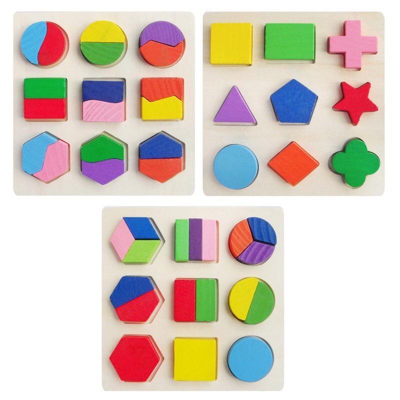 Combo 3 bộ lắp ghép hình học gỗ - Đồ chơi trí tuệ an toàn cho bé