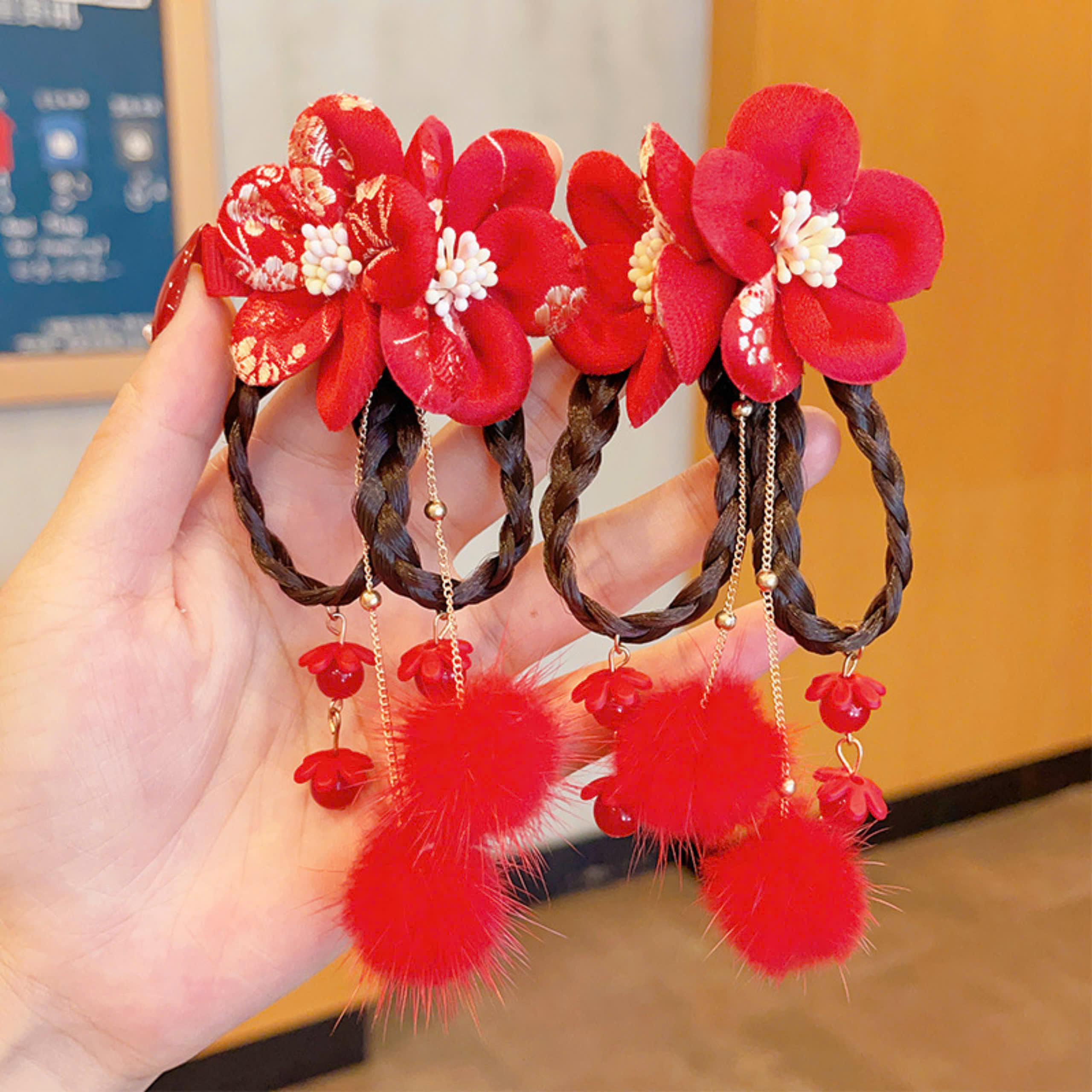 Kẹp tóc tua rua hóa trang công chúa Trung Hoa hanfu cổ trang cho bé gái diện lễ tết noel giáng sinh đón chào năm mới