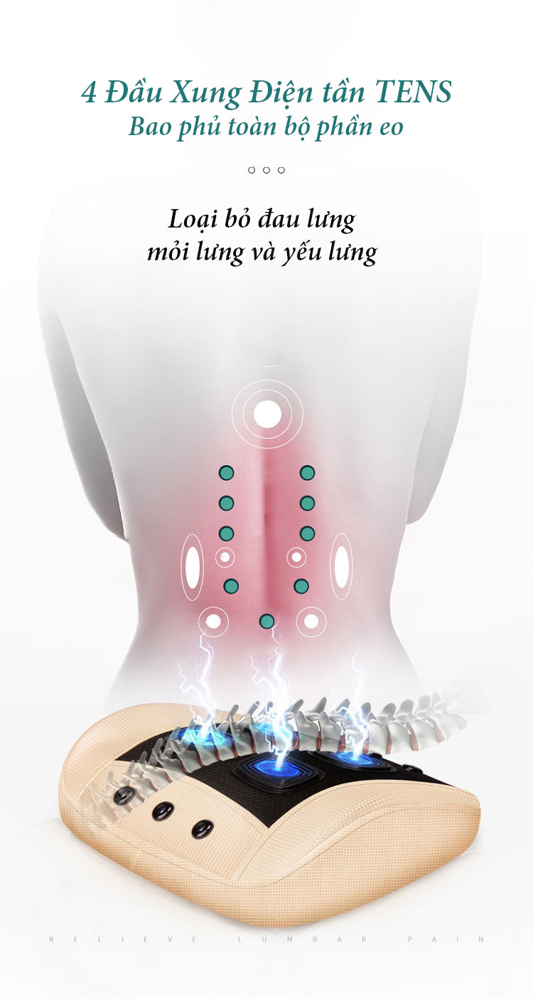 Máy Massage Lưng Eo Vùng Thắt Lưng Với 6 Chế Độ Massage, Sử Dụng 4 Đầu Xung Điện Tần TENS Giúp Cột Sống Lưng Eo Khỏe Mạnh, Đẩy Lùi Cơn Đau Vùng Thắt Lưng Eo- Hàng Chính Hãng