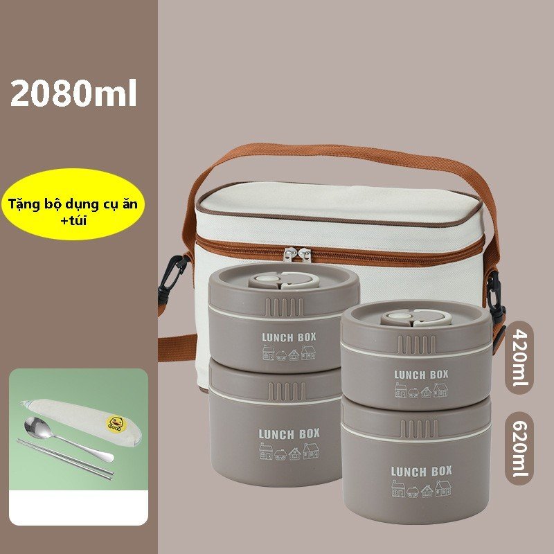 Hộp Đựng Cơm Giữ Nhiệt Lunch Box INOX 304 - Tặng kèm Túi + Bộ dụng cụ ăn