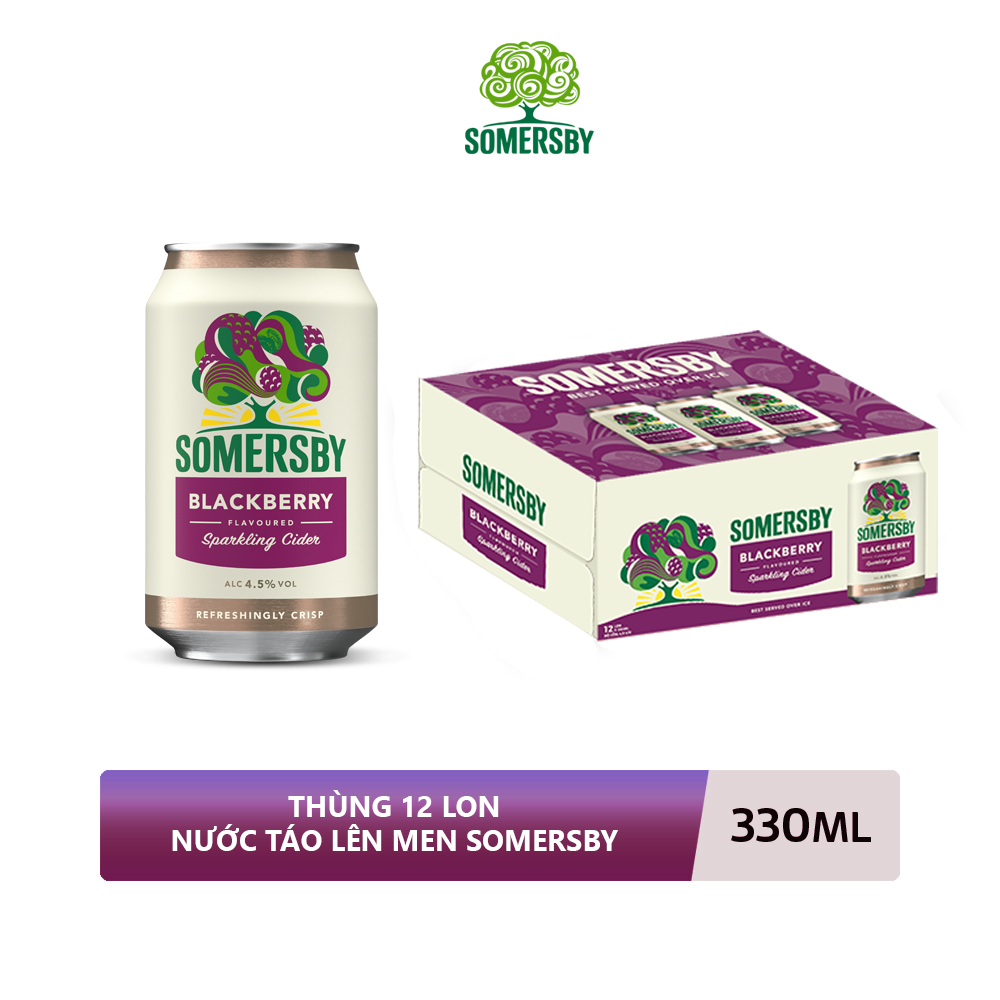 Nồng độ cồn 4.5% - Thùng 12 Lon Nước Táo Lên Men Vị Mâm Xôi Somersby Blackberry 330ml (Nồng độ cồn 4,5%)