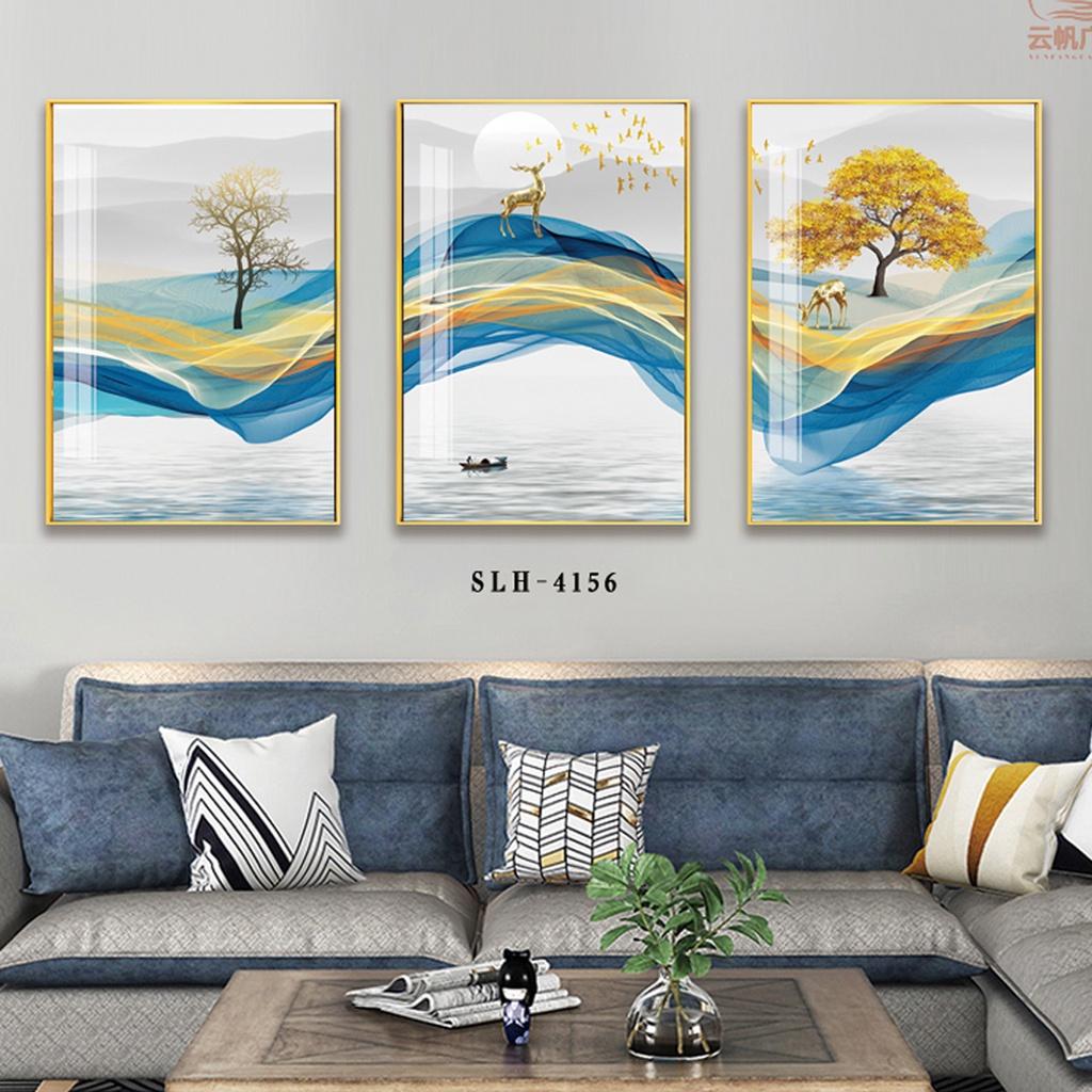 Tranh  Tráng Gương Pha Lê Treo Tường - Tranh Bộ 3 Những Chú Hươu Trên Sông