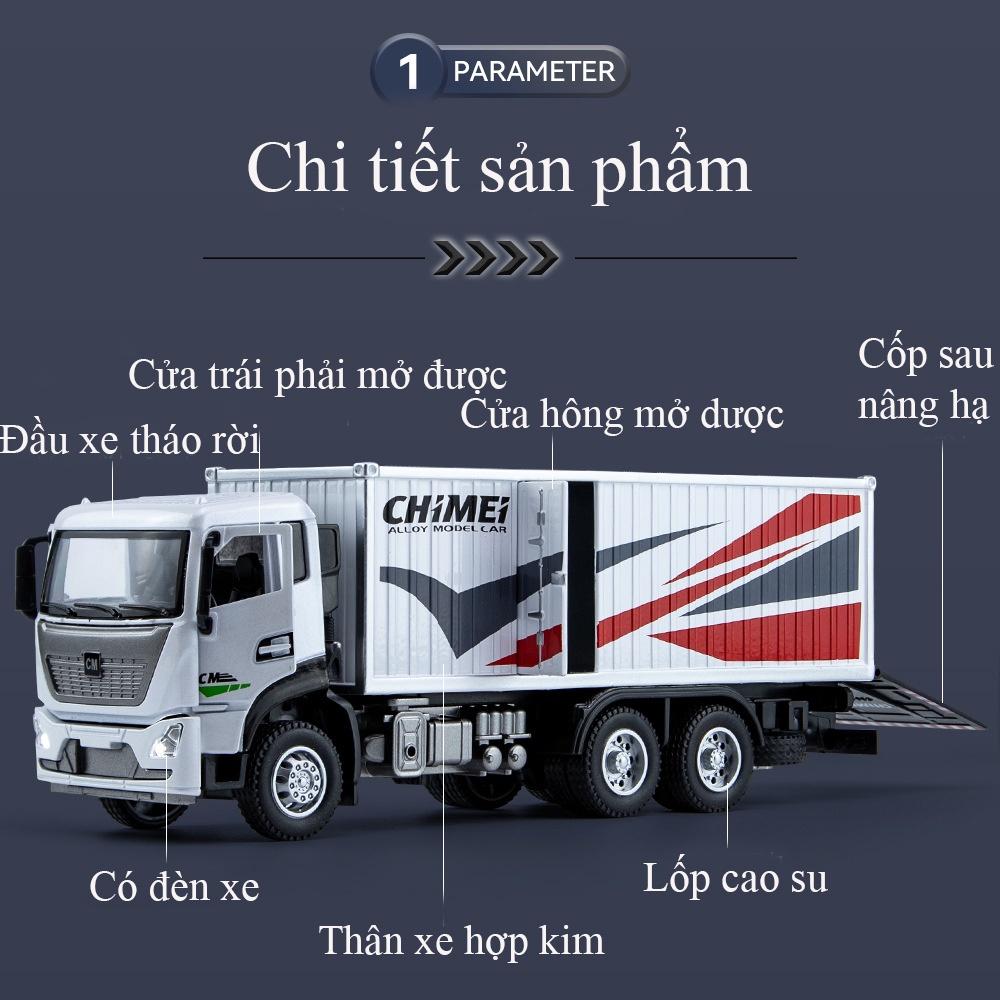 Đồ chơi xe container thành phố bằng hợp kim nguyên khối có nhạc đèn mở được cửa xe và thùng xe