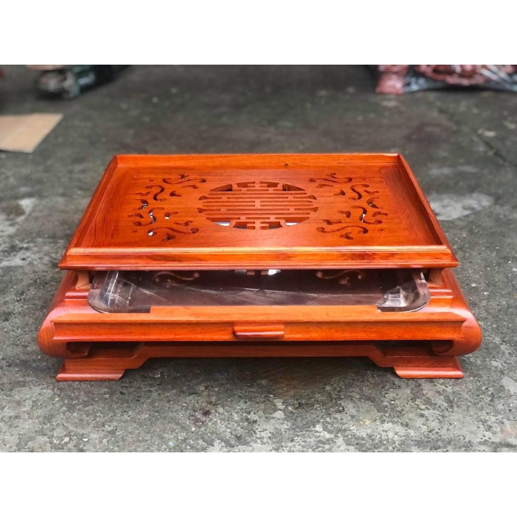 Khay trà gỗ Hương hàng chân cuốn cong có đế dưới chân, sang trọng , khay inox 304
