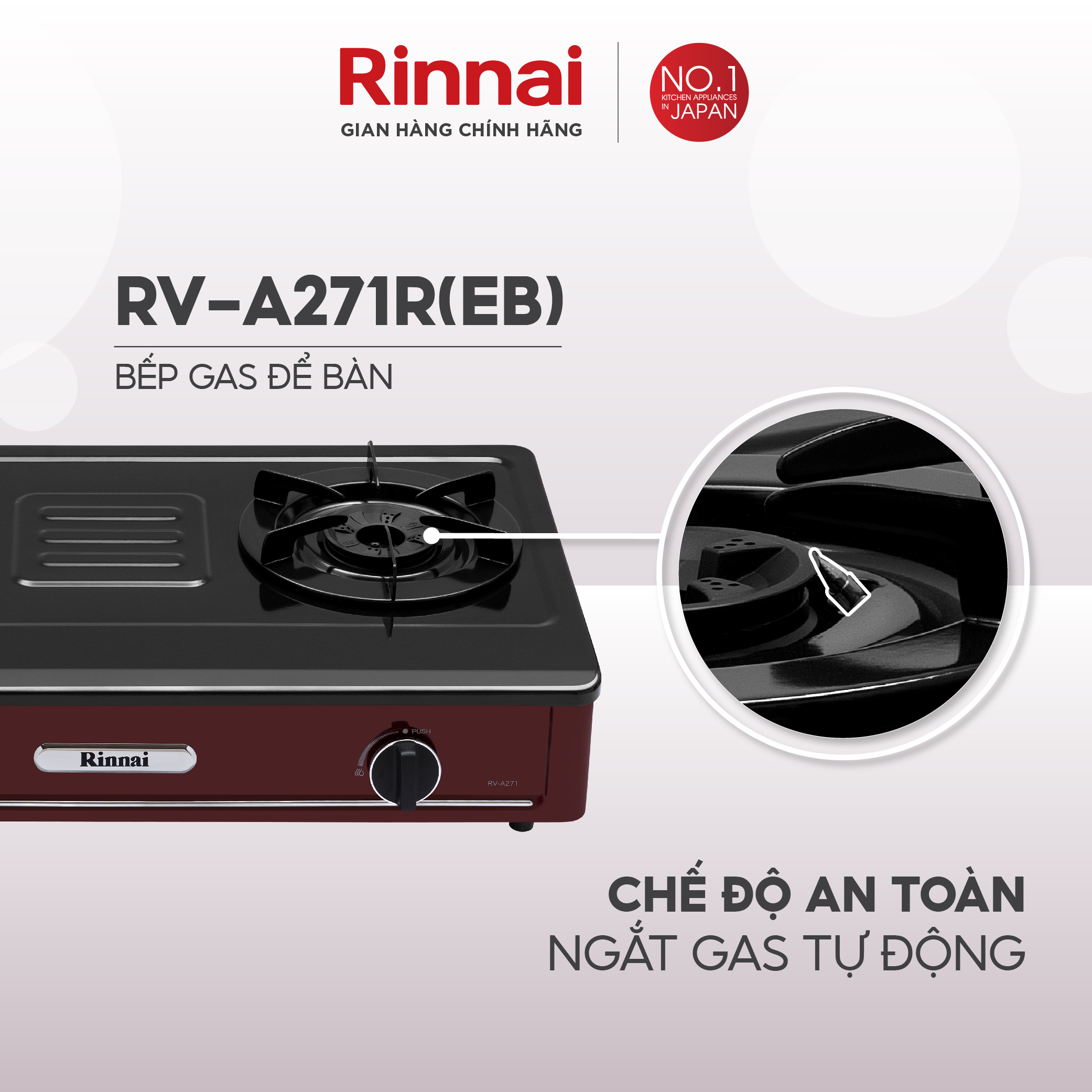 Bếp gas dương Rinnai RV-A271R(EB) mặt bếp men và kiềng bếp men - Hàng chính hãng.