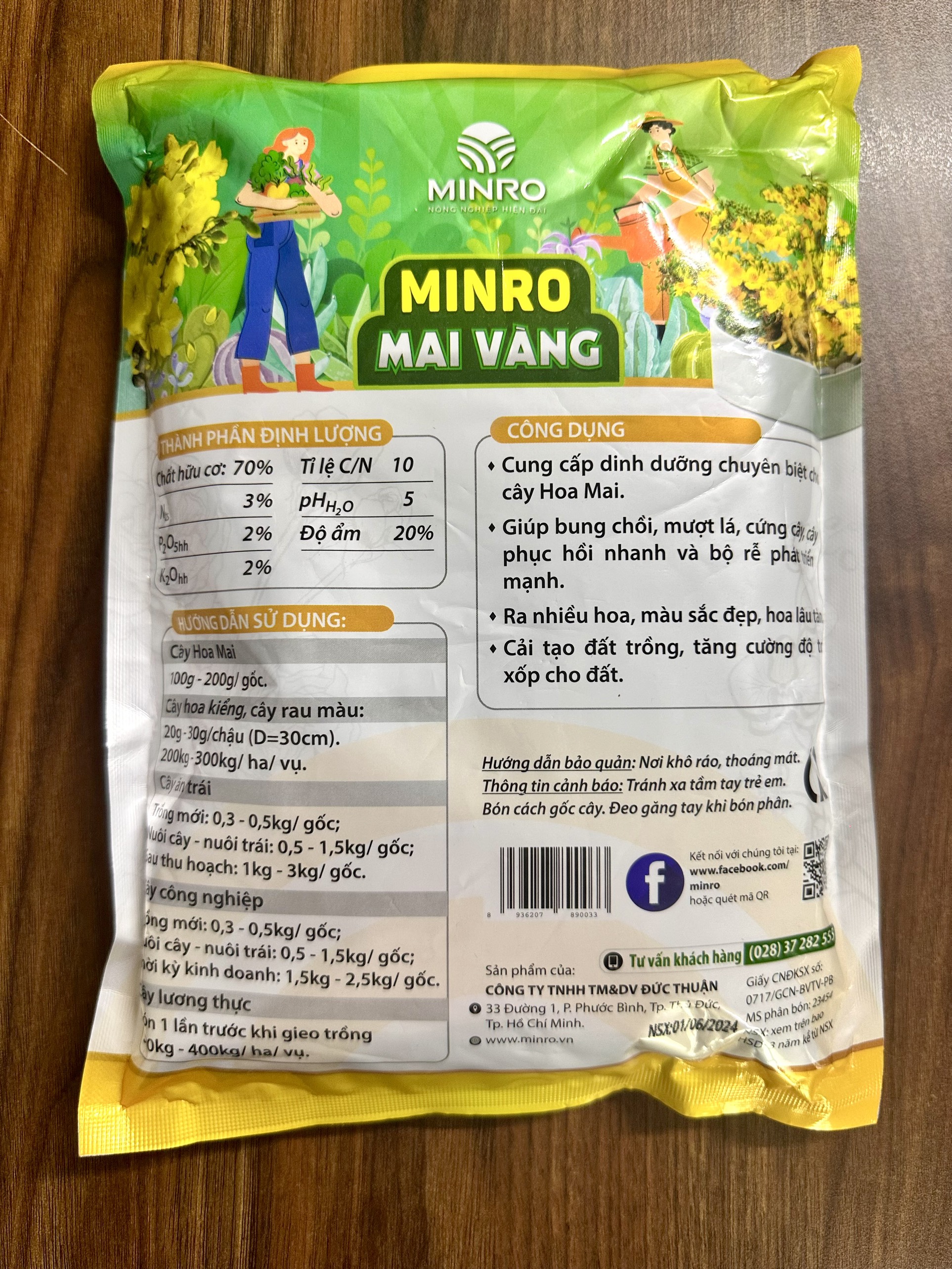 Phân hữu cơ Minro 700m mai vàng gói 1kg