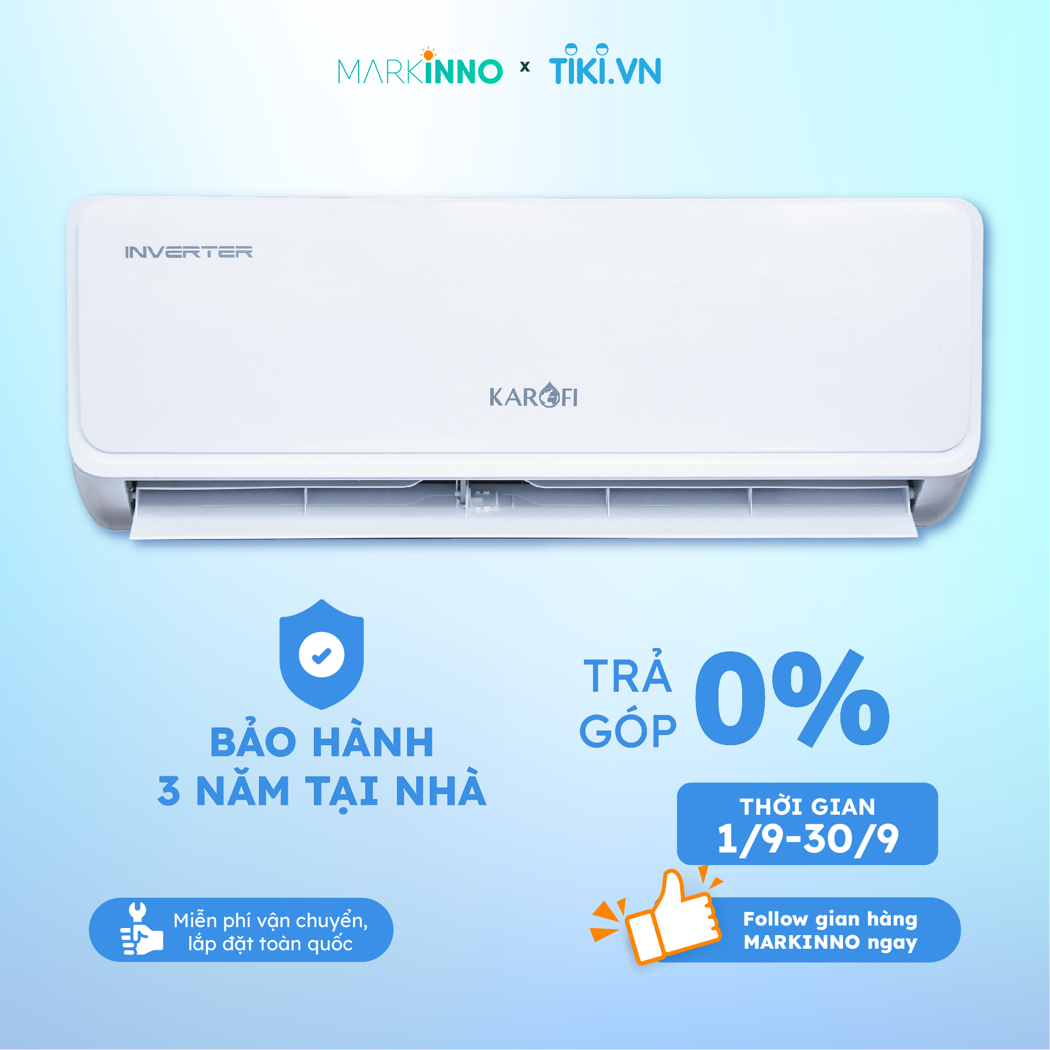 Máy điều hòa không khí KAROFI KDC-WI09 IVENTER cửa 1 chiều 9000BTU, công nghệ thông minh 4 tự động hàng chính hãng - Giao Toàn Quốc