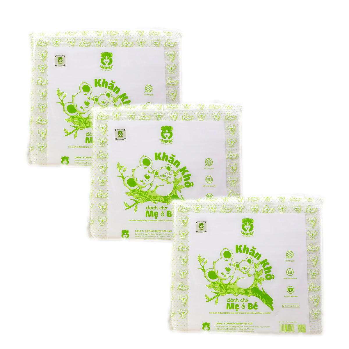 Combo 3 bịch khăn khô đa năng Mipbi 600g