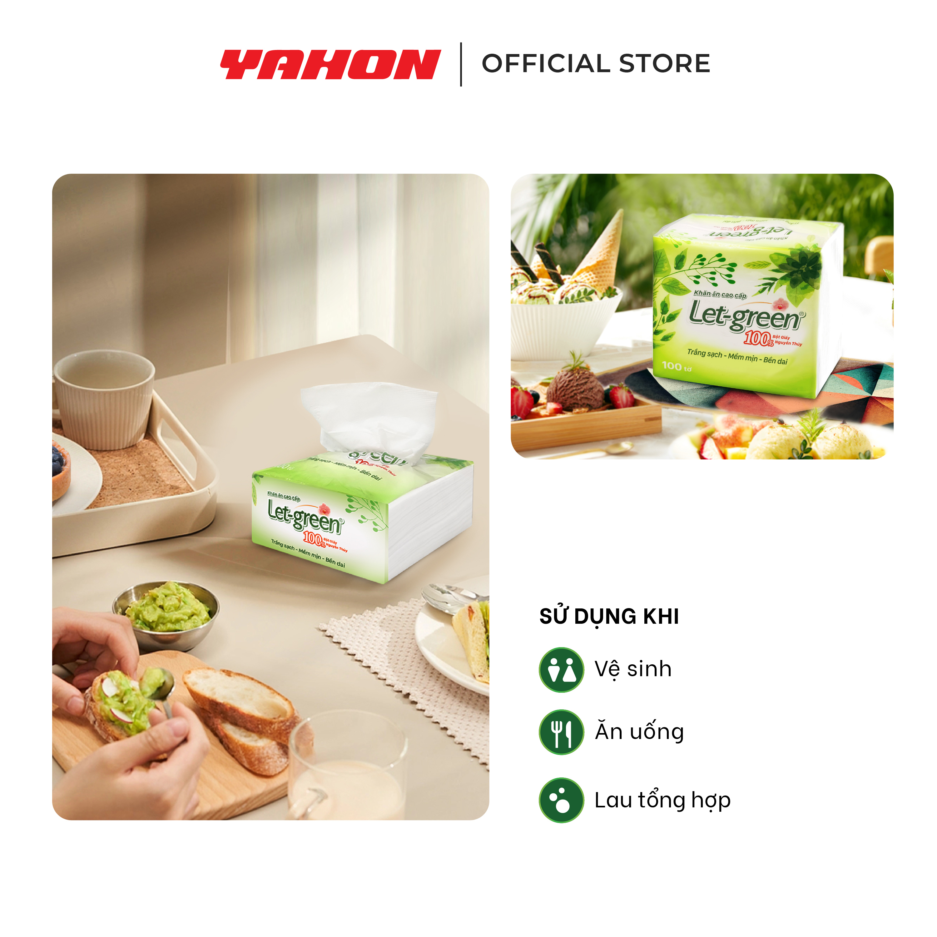 Combo Bao Khăn ăn cao cấp 33*33cm Let-green, 100 Tờ/Bao