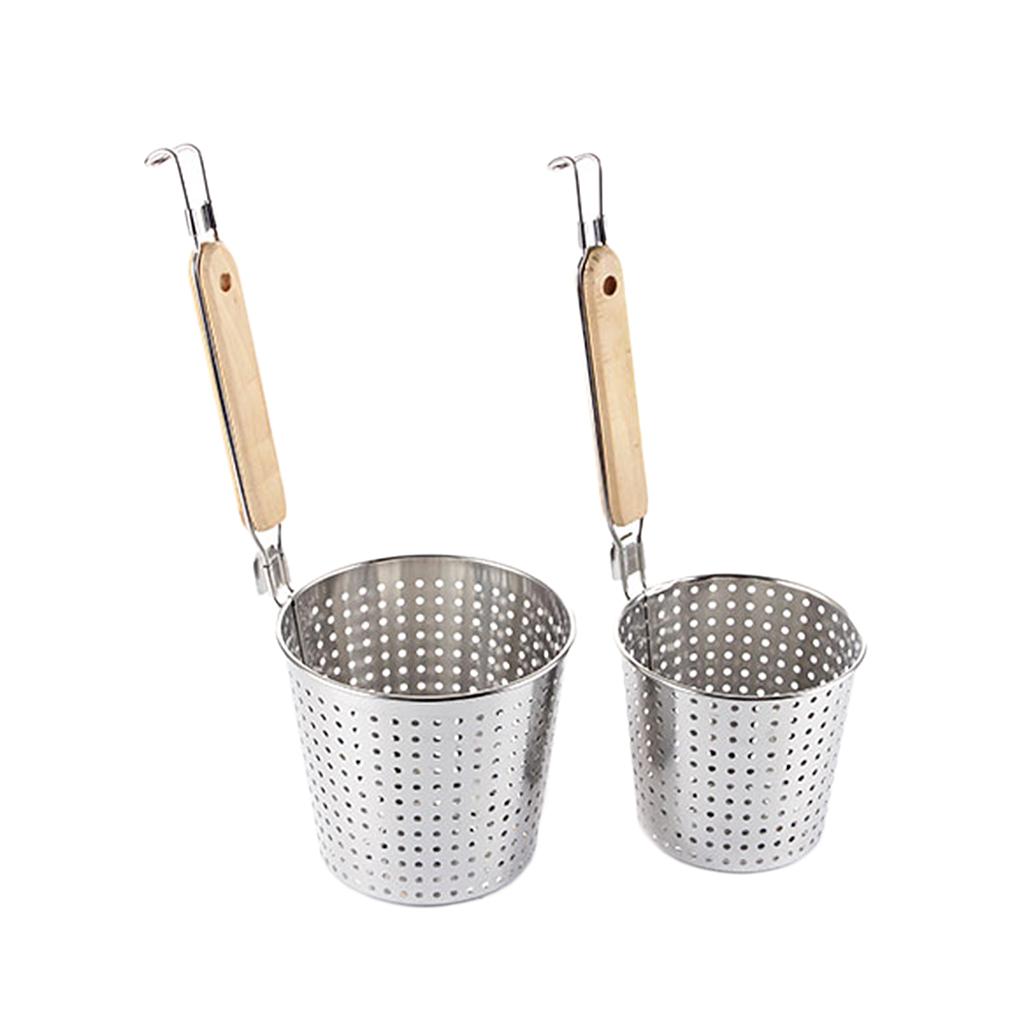 Stainless Steel Pasta Basket Mesh Spider Food Dumpling Noodle Strainer,Fine Mesh Skimmer Kitchen Fine Sieve Mesh Strainer With Wooden Handle