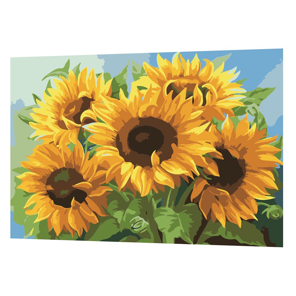 2 Set Oil Painting Paint by Number Kits for Kids Adults - Cats and Sunflower