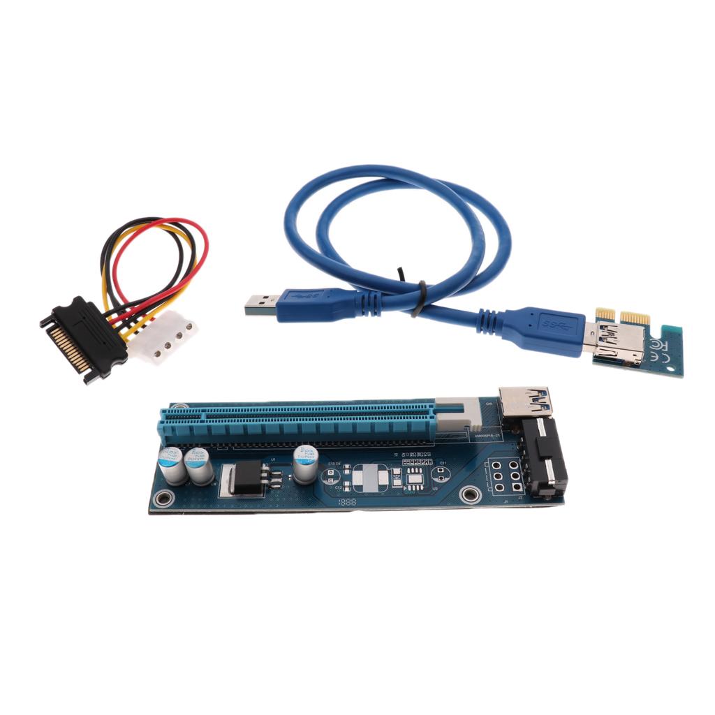 PCI-E 1X to 16X Powered Riser Adapter Card Extension +4Pin to SATA Cable