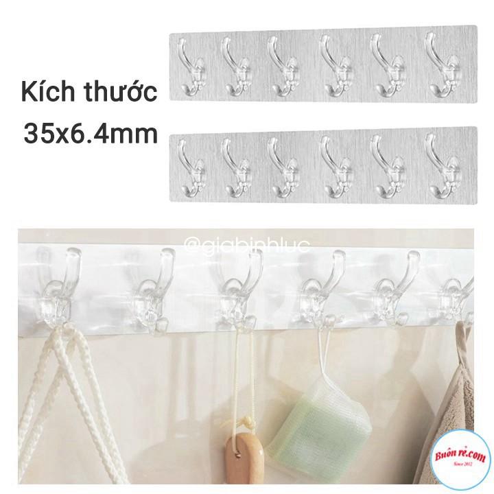 Móc nhựa dán tường treo đồ, thanh dán tường 6 móc liền mạch treo đồ dùng nhà bếp phòng tắm siêu dính đa năng