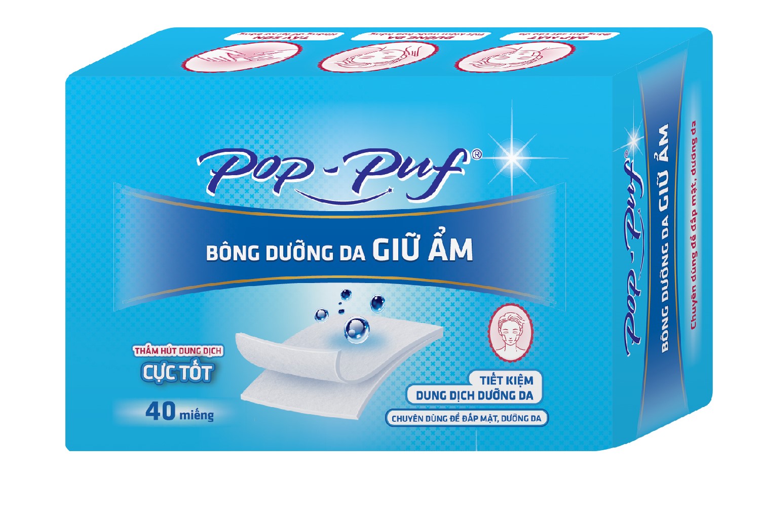 Bông Dưỡng Da Giữ Ẩm Pop-Puf 40 Miếng