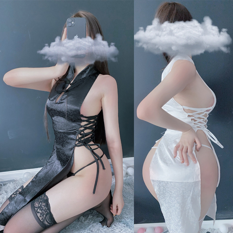 Bộ đồ ngủ cosplay sexy cô gái thượng hải, Sườn xám dáng dài đan dây 2 bên hông siêu gợi cảm - Mã SXD120