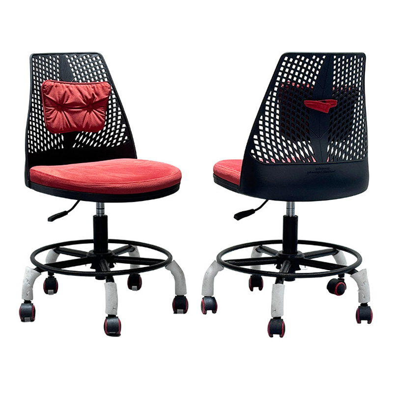 Ghế xoay học sinh nệm vải nhung màu đỏ CE1025-S Nội thất Capta Ghế ngồi học bài tại nhà nệm vải nhung màu đỏ khung lung nhựa PP màu đen chân xoay sắt sơn tĩnh điện màu đen