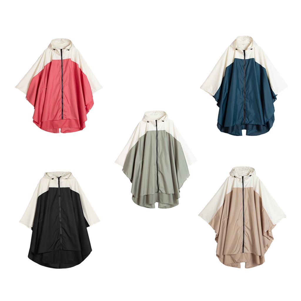 Waterproof Lightweight Hooded Raincoat Rain Jacket Batwing-Sleeved Poncho - Red