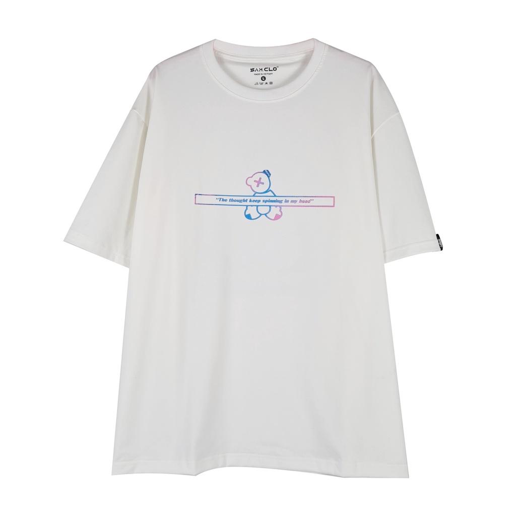 Áo thun nam nữ tay lỡ SAM CLO form rộng Unisex, mặc cặp, nhóm, chữ X - GẤU 80% cotton