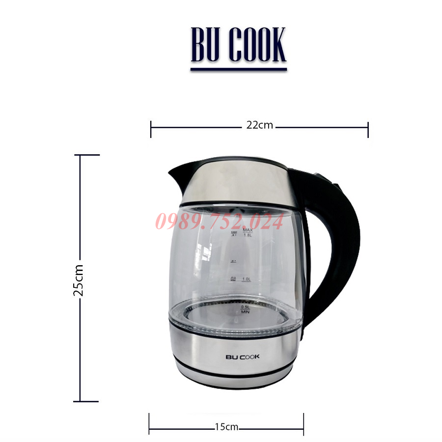 Ấm Siêu Tốc Thuỷ Tinh Kèm Lõi Lọc Dung Tích 1.8L BUCOOK BNP0521