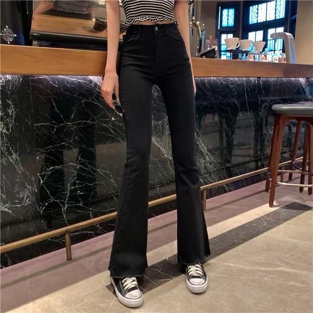 QUẦN ỐNG LOE ĐEN DÀI- chất jeans dày mềm- (hình thật