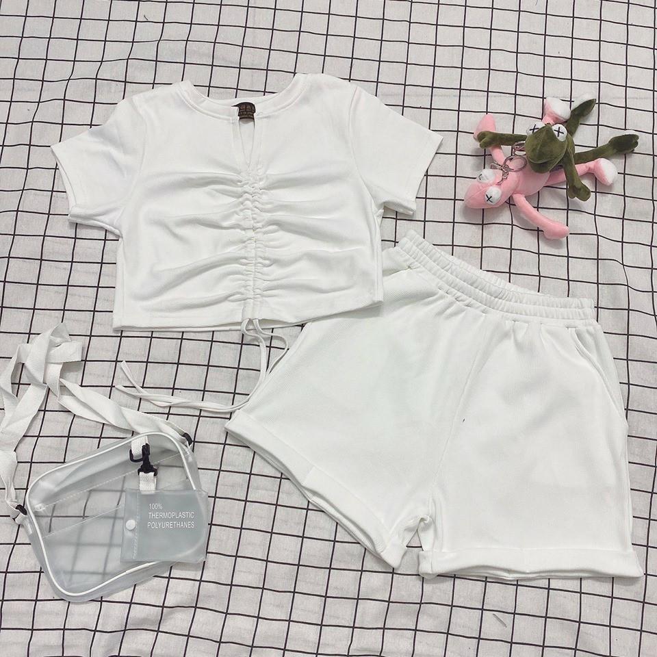 Set Áo Croptop Dây Rút Kèm Short Ulzzang (2 Màu) - D21