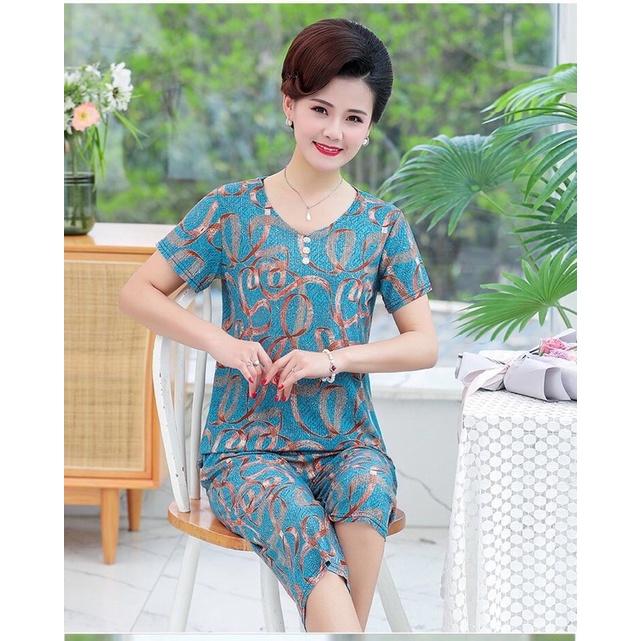 Đồ bộ trung niên nữ- bộ quần áo nữ trung niên cho mẹ bộ thun hoa kiểu dáng sang trọng