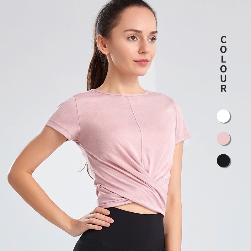 Áo croptop chéo bụng  tập Gym, tập yoga PYMSPORT - PYMAT037 3 màu đen - trắng - hồng