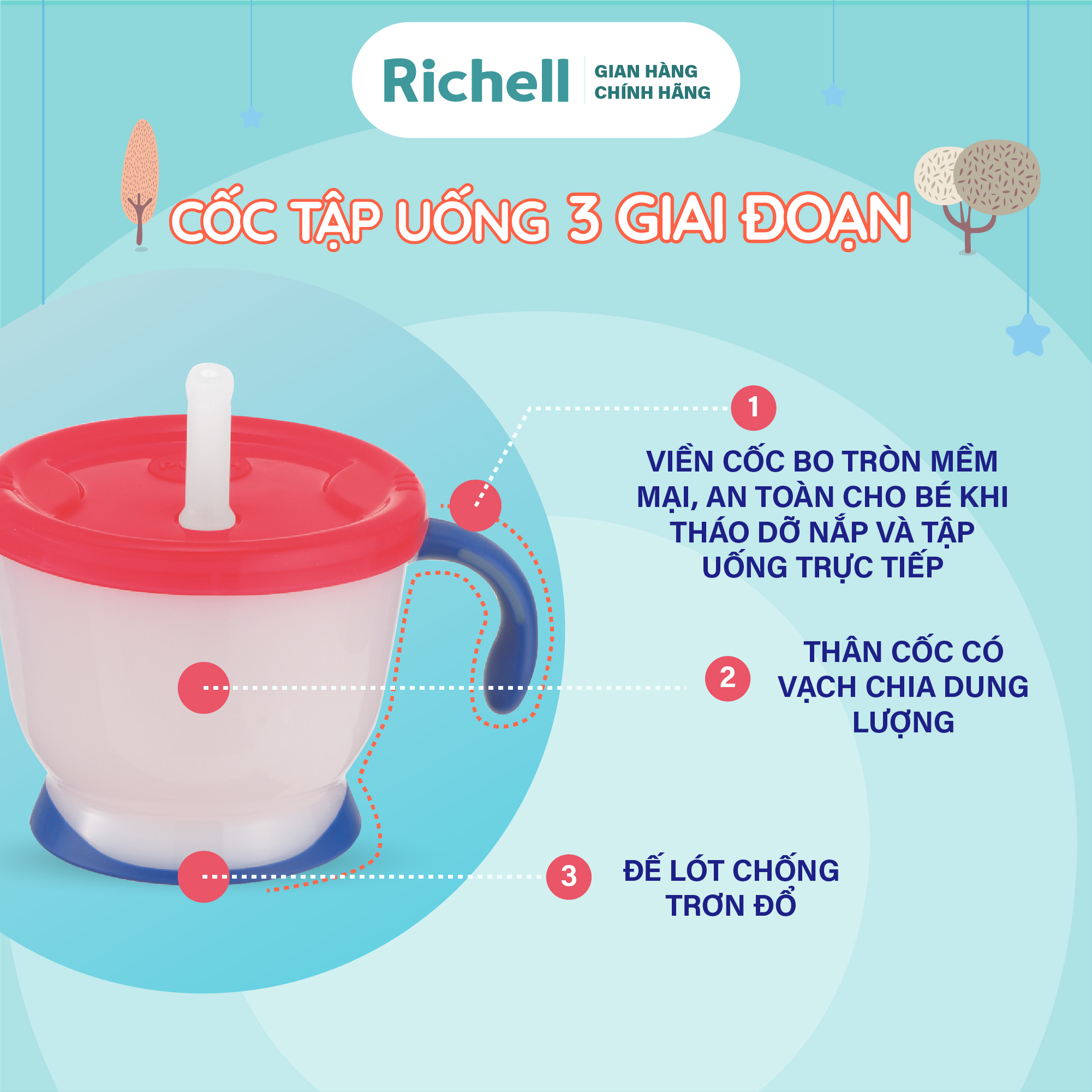 Cốc tập uống 3 giai đoạn AQ Richell Nhật Bản | Baby