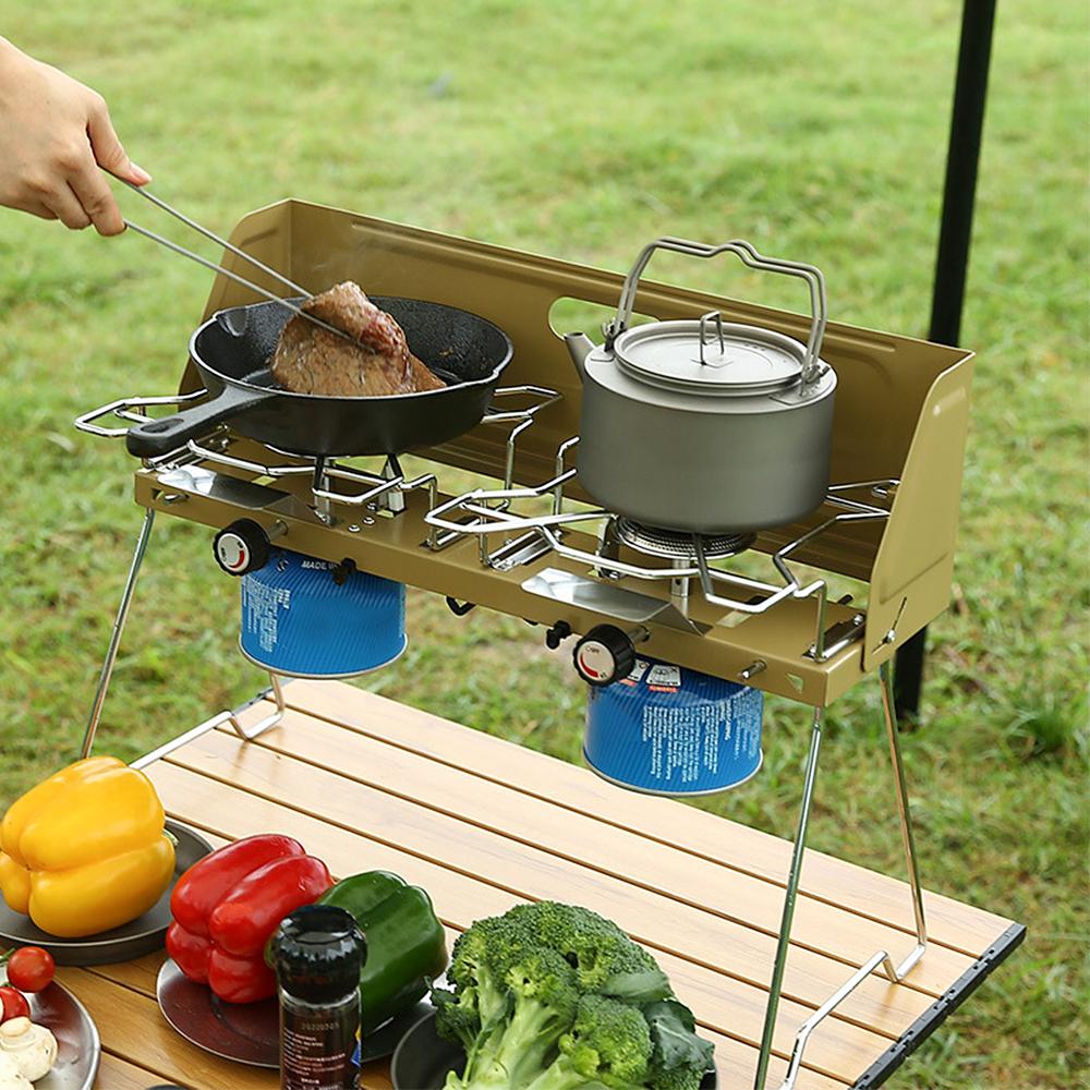 2000W High Power Camping Stove Outdoor Windproof Folding Camping Gas Stove with 2 Burners