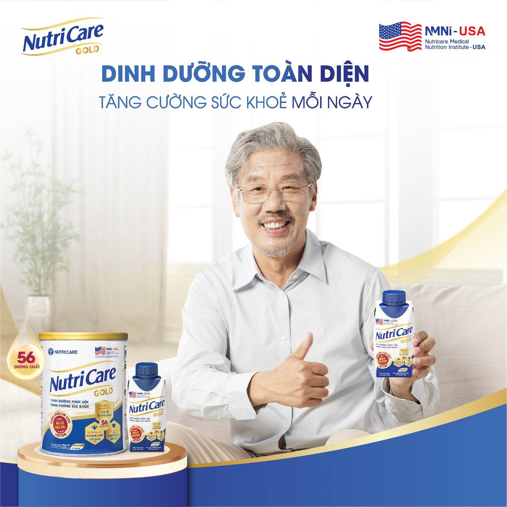 Thùng sữa bột pha sẵn Nutricare Gold cho người lớn tuổi (200ml x 18 hộp)