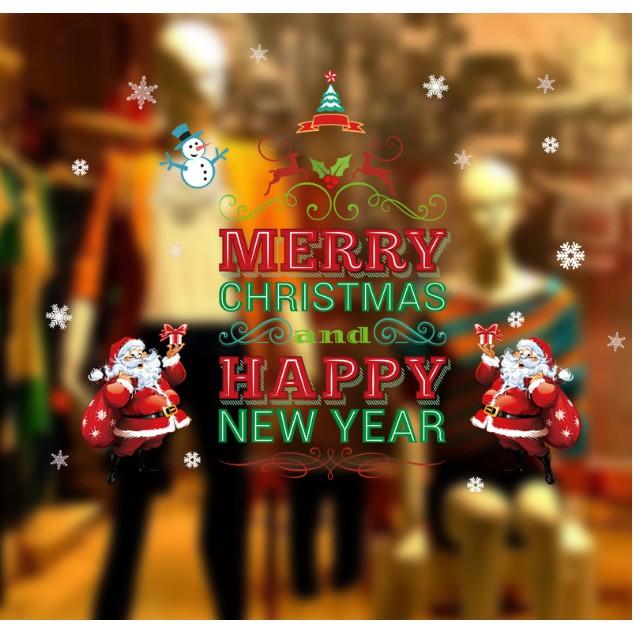 Decal dán tường trang trí Noel - Merry Christmas and Happy New Year Xanh Đỏ