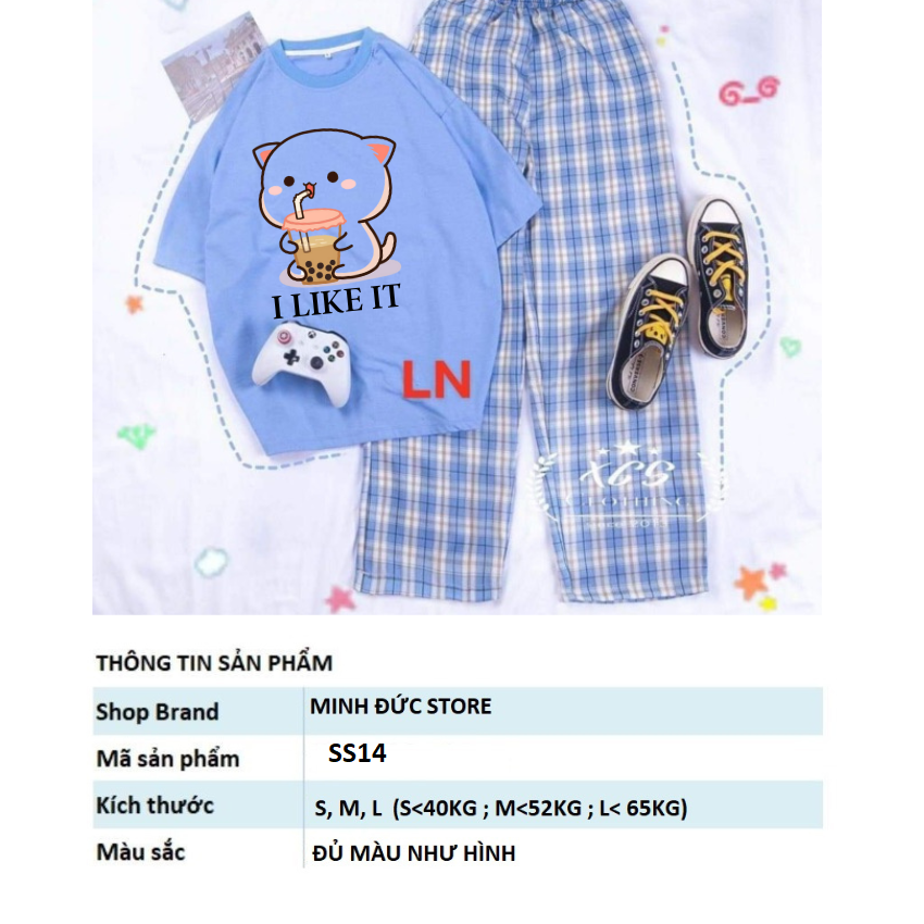 Sét Bộ Nữ SS14, Sét Đồ Nữ Đi Chơi Đẹp In Hình Mèo Uống Nước Dễ Thương