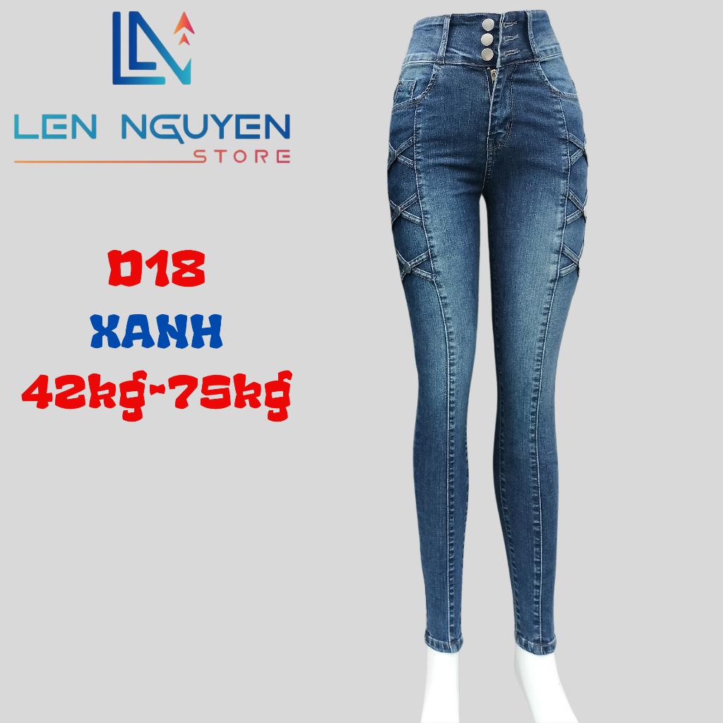 D18_Quần jean nữ, dài, lưng cao, quần bò nữ dáng ôm, quần rin nữ có big size, cho 42kg đến 75kg,LEN NGUYEN STORE - Xanh Nhạt