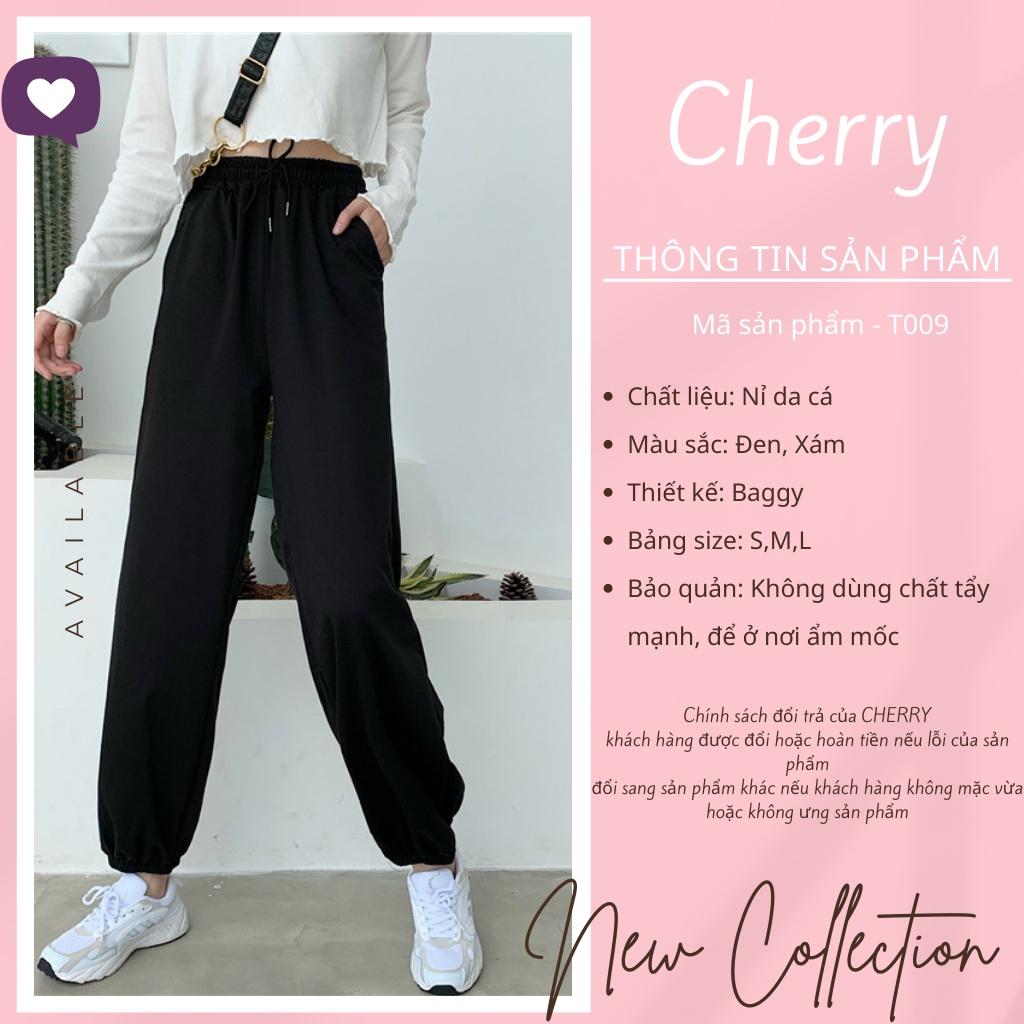 Quần jogger nữ tập yoga gym bigsize ống rộng cạp cao thể thao unisex vải da cá dày dặn có bo phong cách CHERRY T009