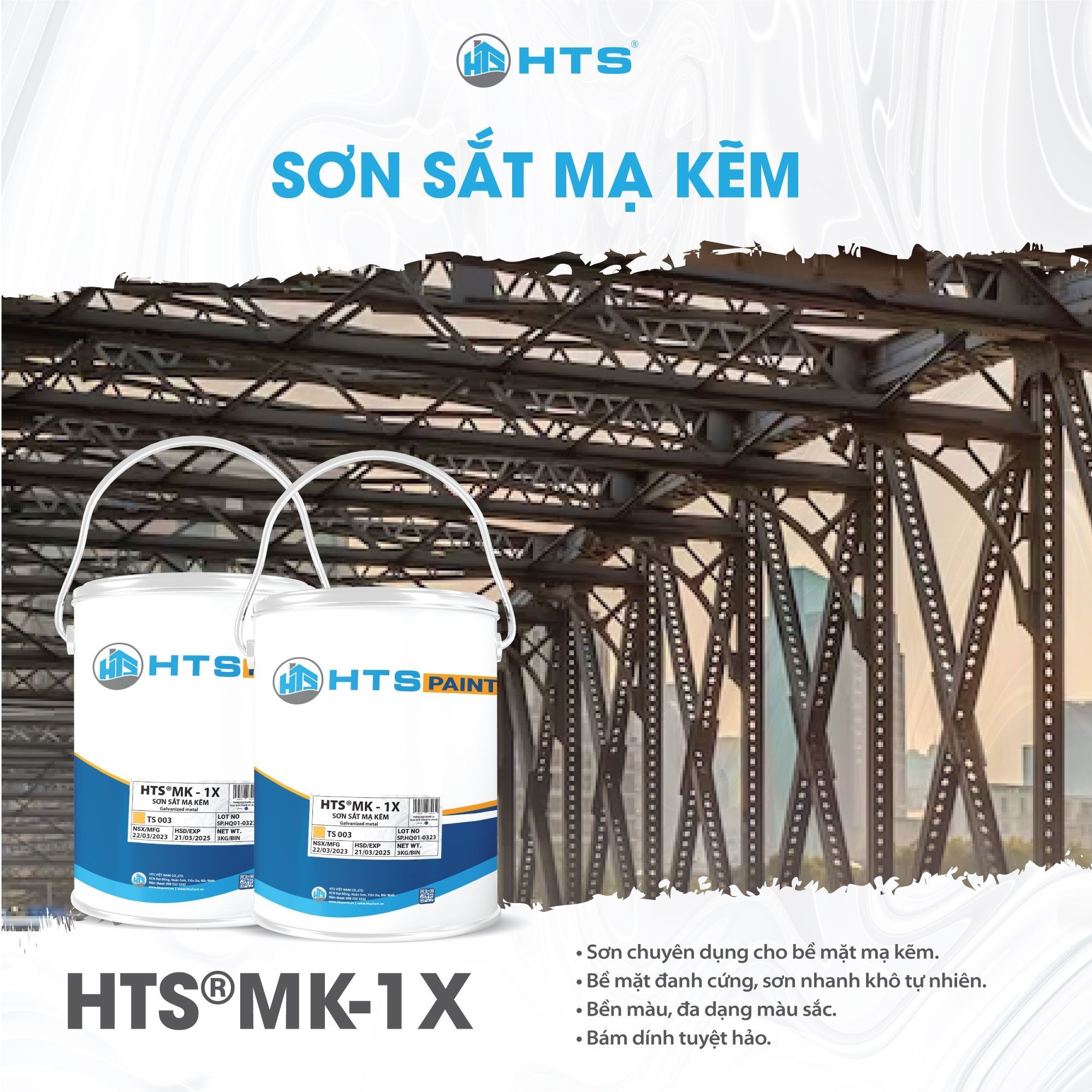 Sơn sắt mạ kẽm HTS MK-1X thùng 3 Kg - Đa dạng màu, Độ bền cao, Chống rỉ tốt