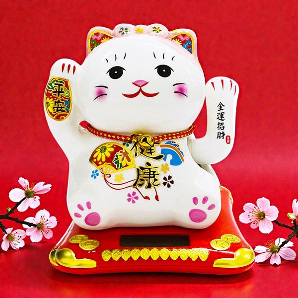 Tượng Mèo Thần Tài Vẩy Tay 12 cm - Trang Trí Tết - T87 - Tai Mèo Màu Hồng