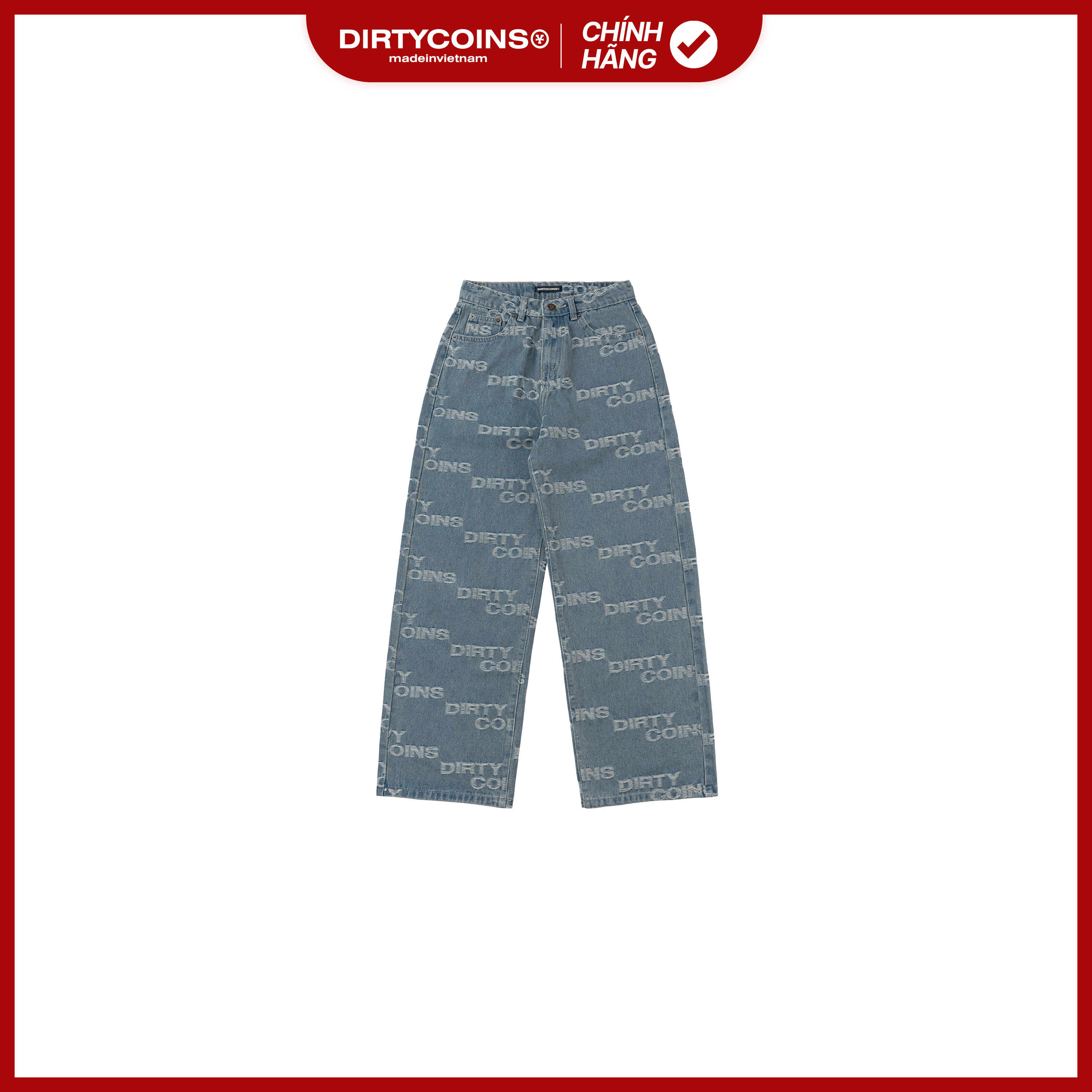 Quần DirtyCoins Denim Baggy Frayed Logo - Blue Wash