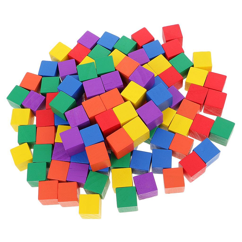 2x 100 Pieces Multicolor Wooden Cubes Square Blocks Crafts Decoration